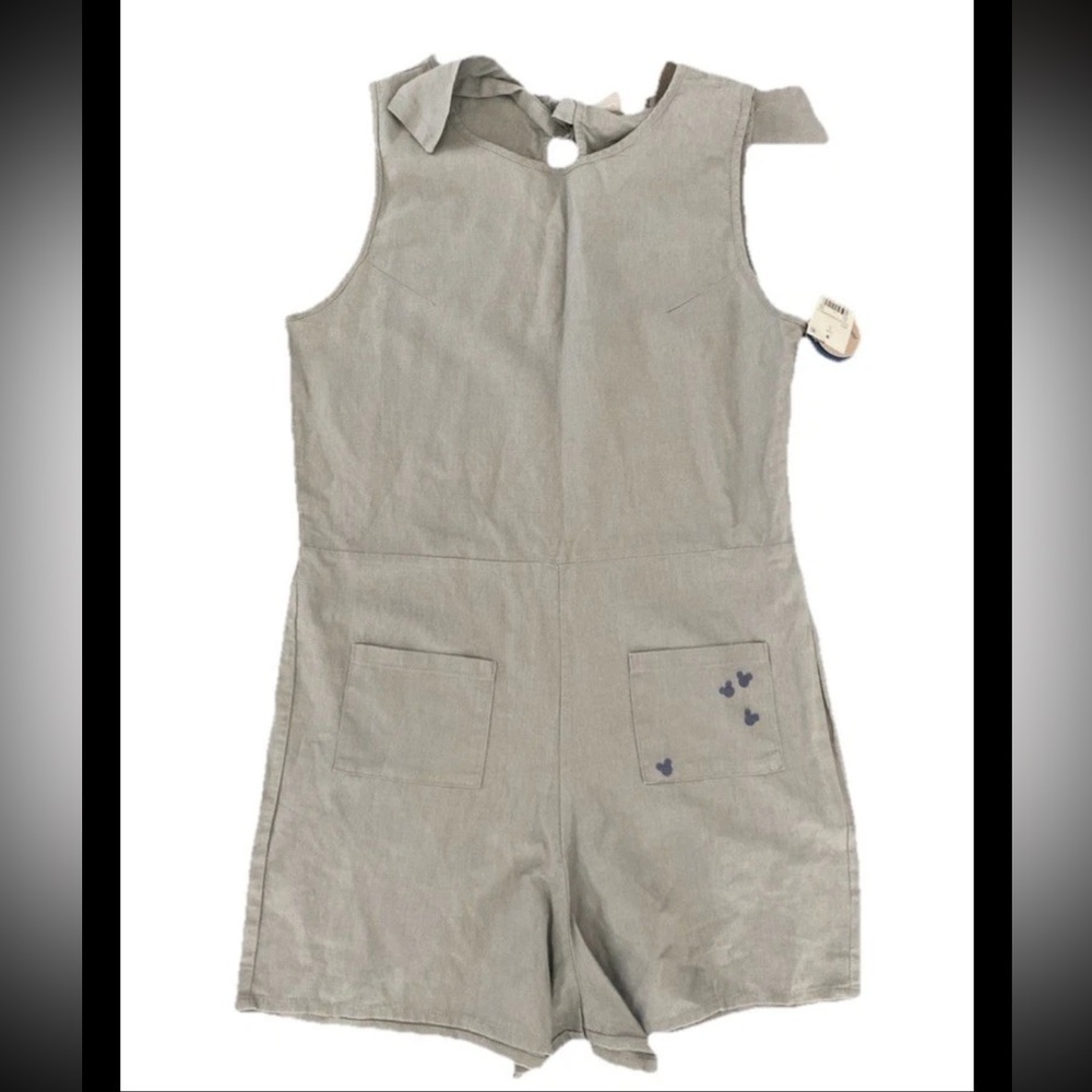 Disney X Junk Food Romper Jumper Size Large Gray Mickey Mouse Linen Blend NEW